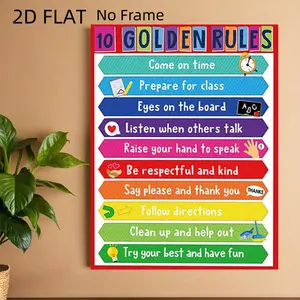 [2D Flat]1pc Inspirational Classroom Rules HD Canvas Decorative Painting 11.8* 15.7inch (30* 40cm ) with Wooden Frame - Modern Home Decor, Can Be Directly Hung in Living Room, Bedroom