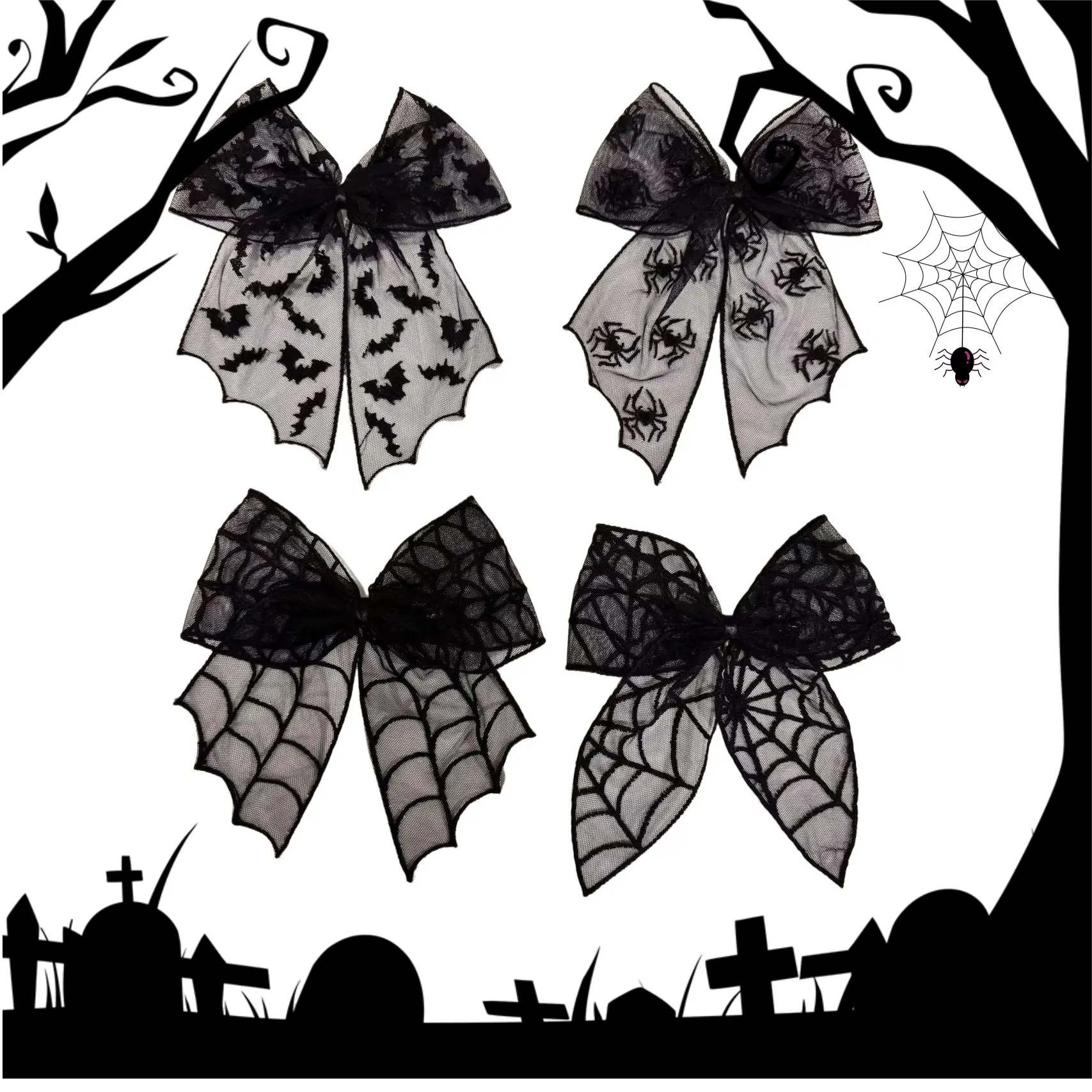 Bat & Spider Web Bow Design Hair Clip, Cute Halloween Hair Accessories for Women & Girls, Fashion Hair Accessories for Party, Daily Outfit Decor, Lovely Spider Clips-MM1