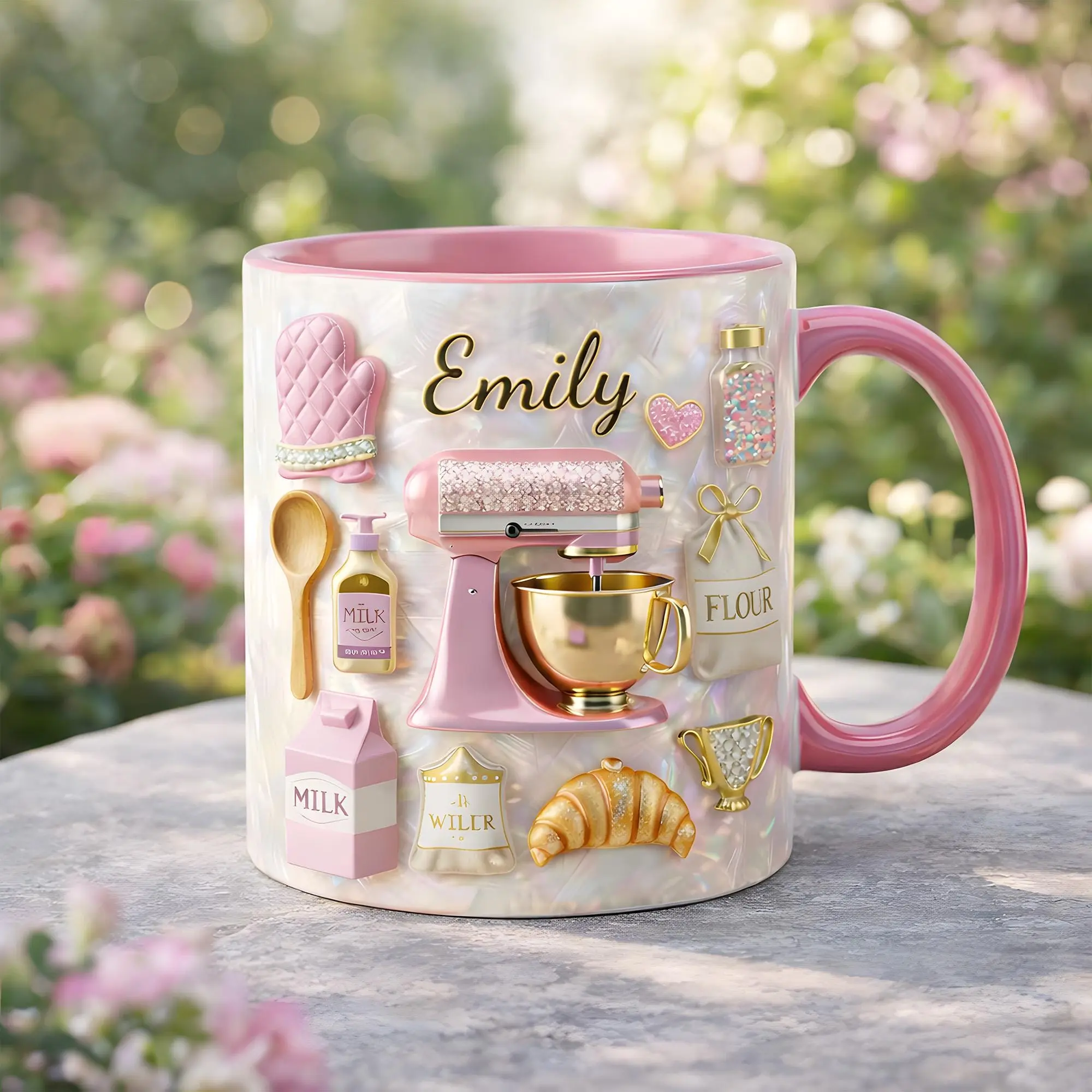 [Custom Name]Personalized Baking Mug Custom Name Baker Gift Kitchen Lover Coffee Cup Cute Pink Mixer Mug Baking Lover Gift 2D Print 3D Effect 2D print 3D Effect