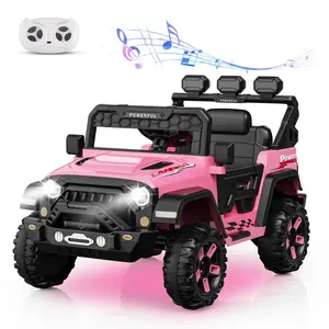 【Christmas Gift】12V Kids Ride On Truck Car with Parent Remote Control, Kids Electric Vehicles Battery Powered Toy Car for Kids, Kids Cars to Drive Powerwheel for Toddler, LED, Bluetooth, 3 Speeds, Pink