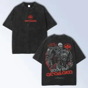 Sanlan valentine shirts Cyberpunk 2077 Adam Smasher Arasaka Washed T-shirt, Unisex Oversize Cotton T-Shirt, Streetwear Vintage Gaming Graphic Tee Casual Menswear