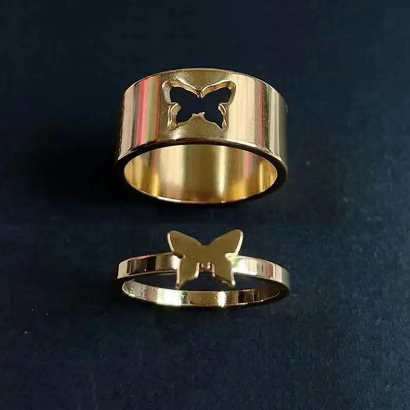 Gold Plated Butterfly Couple Ring Women Men Flight Airplane Dinosaur Shark Ring Attendant Wedding Aviation Lover Gift