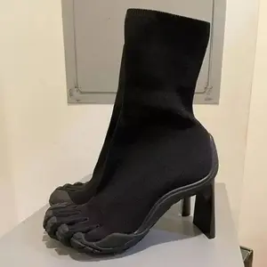 Fashion Five Finger Toe Ankle Boots for Women,2026 Trendy Mesh Cloth Socks Boots,Luxury High Heel Short Boots,Novel Split Toe Footwear in Black Pink White for Night Out