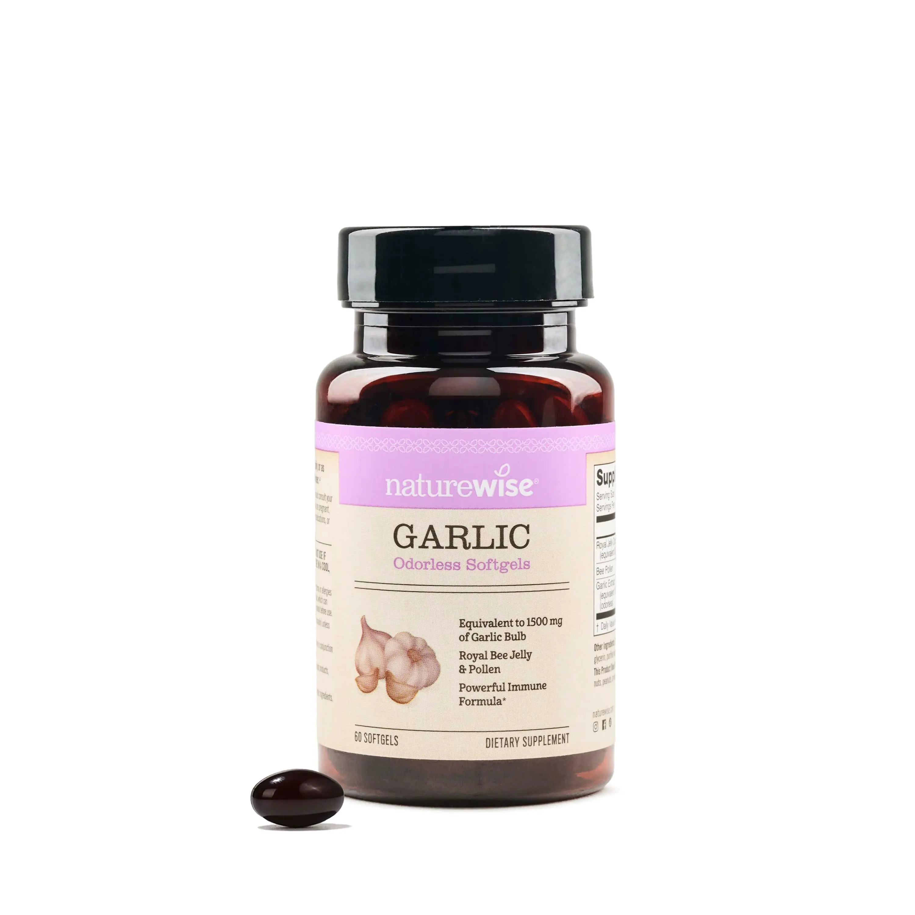NatureWise Odorless Garlic Pills 1500 mg - with Royal Bee Jelly & Pollen - Herbal Supplement for Heart Health + Immune System + Antioxidants - Gluten-Free, Non-GMO - Mini Softgels - USA Manufactured