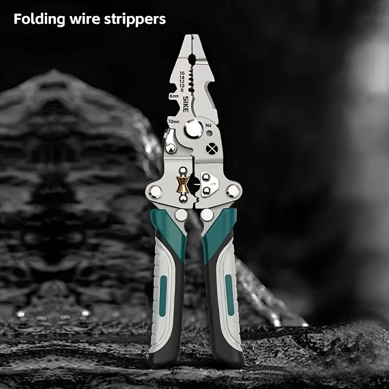 Foldable Multi-Function Wire Stripper Pliers, Heavy-Duty High Carbon Steel Electrician Tool for Stripping, Cutting, Crimping & Gripping