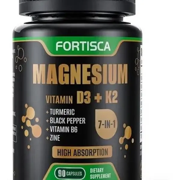 FORTISCA 7-in-1 Magnesium Glycinate Complex, High-Absorption Supplement with D3 & K2, Portable 90-Capsule Travel Pack for Daily Use
