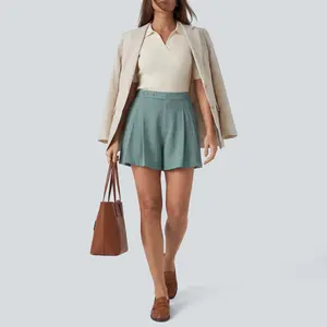 【Creator’s Pick】Halara High Waisted Pleated Casual Linen-Feel Shorts 5'' with Pockets