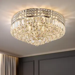 Chrome Silver Crystal Ceiling Light, Dimmable Modern 16.5-Inch E12 Crystal Ceiling Light for Dining Room/Bedroom/Corridor