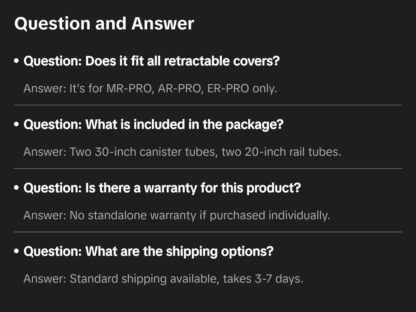 SYNETICUSA Drain Tube Replacement for MR-PRO / AR-PRO / ER-PRO Retractable Cover