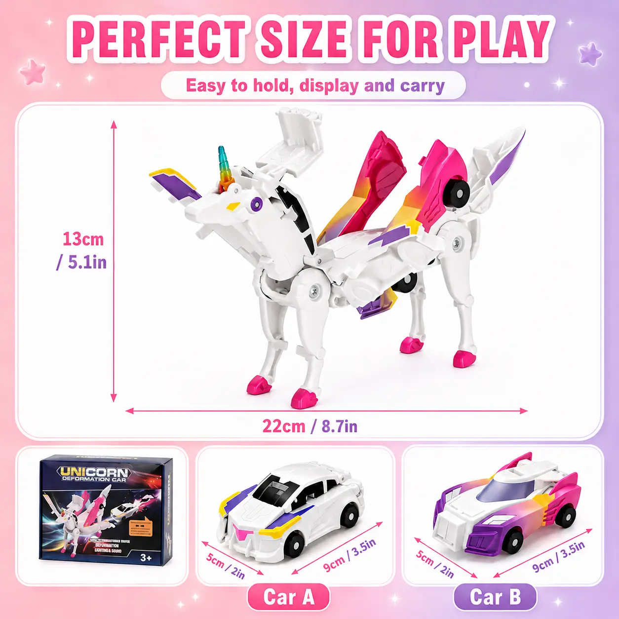 Hotfree Magnetic Unicorn Transformer Car Toy, 2-in-1 Magnetic Cars