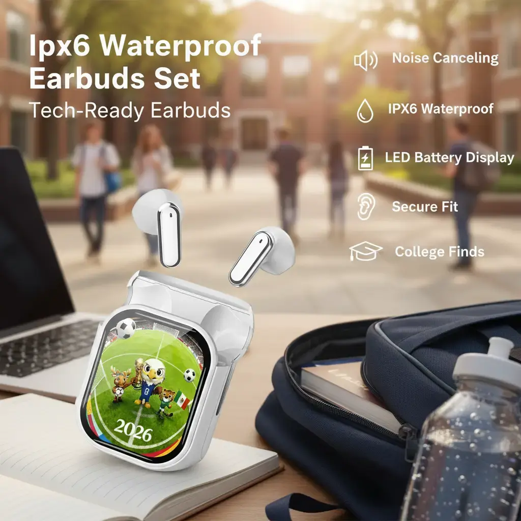 Back to School Tech Haul: Noise Cancelling Earbuds for Students | IPX6 Waterproof Workout Headphones | LED Battery Display | Secure Fit | College Finds