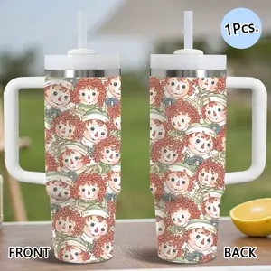 PIKPAKA Raggedy Ann and Andy Vacuum Flasks 40oz Stainless Steel Thermo Tumbler with Handle & Straw, Vacuum Insulated Travel Mug Keeps Drinks Cold Up to 12 Hours, Leak-Resistant Cup for Iced Coffee, Water, Office, Gym or Travel