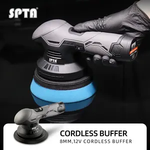 SPTA 12V Car Cordless Car Buffer Polisher, Waxing Polisher with 2Pcs 12V Lithium Rechargeable Battery Brushless Polisher with Variable Speed, Portable Polisher For Waxing