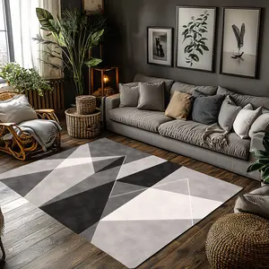 Black White Grey Abstract Triangle Geometric Crystal Velvet Area Rug Non‑Slip Minimalist Modern Living Room Rug#BlackWhiteGreyAbstractRug #TriangleGeometricRug #MinimalistHomeDecor #ContemporaryCarpet #CrystalVelvetRug