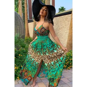 Holy Slit Sleeveless Maxi Dress - Green/combo F