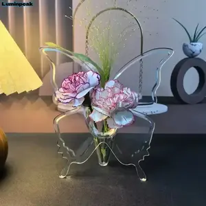 High-end textureTransparent Acrylic Butterfly Vase, Modern Home Decor Centerpiece, Butterfly Wing Aesthetic Design, For Living Room Office Wedding Scene, Artistic Flower Arrangement Ornament