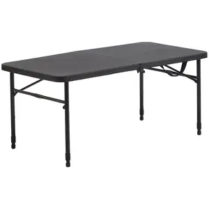40" Plastic Adjustable Height Fold-in-Half Folding Table, Black
