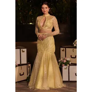Butter yellow embellished mermaid hitch lehenga