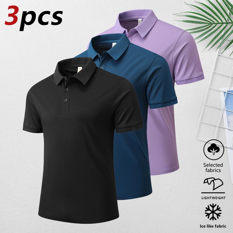 LIFE KEEPS MOVING Men's Striped Turn-Down Collar Buttoned Half Placket Polo Shirt Regular Fit Breathable Soft Classic Short Sleeve Top for Business Sports & Daily Wear