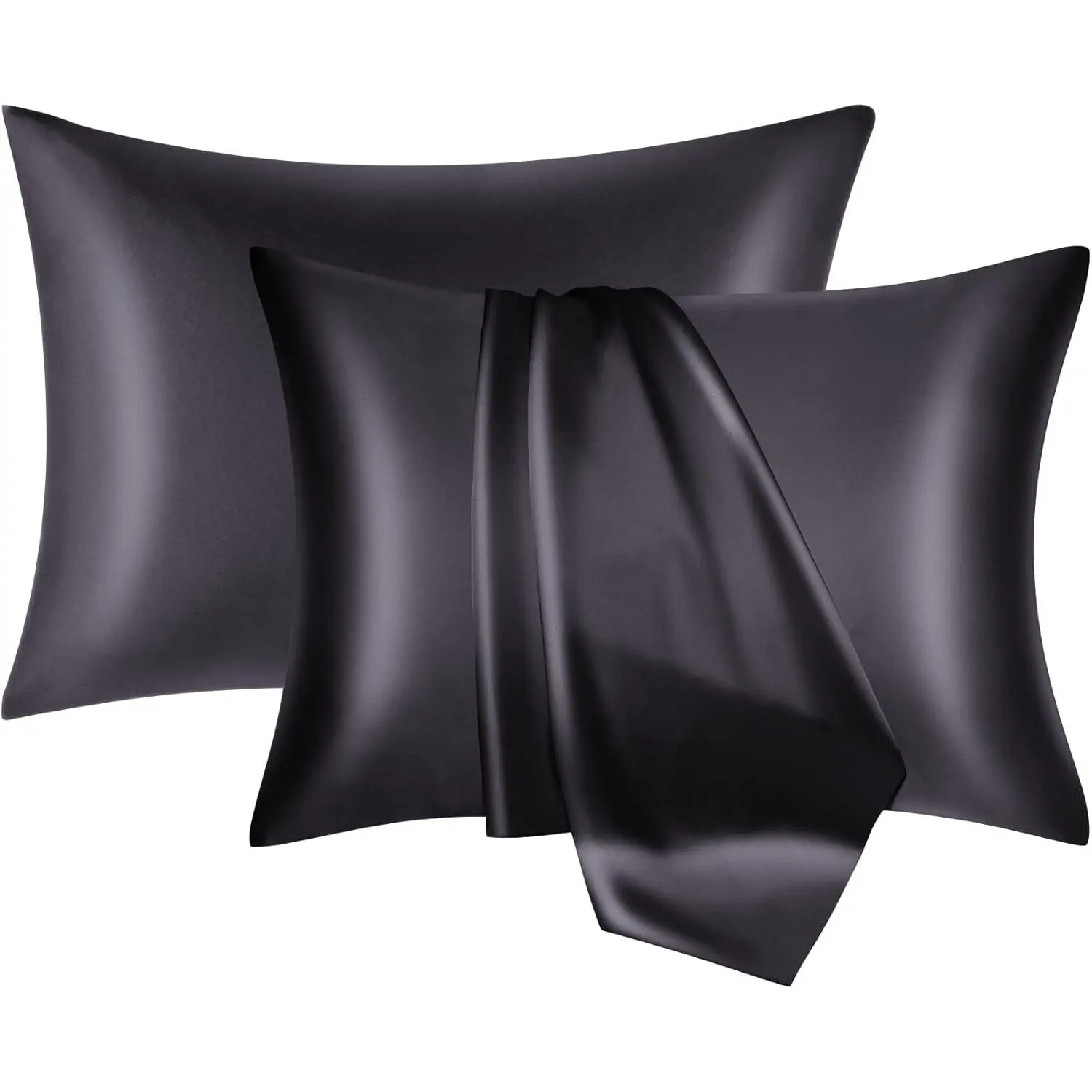 Mulberry Silk Pillowcase 2-Pack - 19 Momme, Double-Sided, Breathable, Durable, Hidden Zipper - for Hair and Skin - Insulation Feature, Hand Wash Only, Avoid Direct Sunlight, Do Not Use Hot Water (Black, Standard 20in*26in)