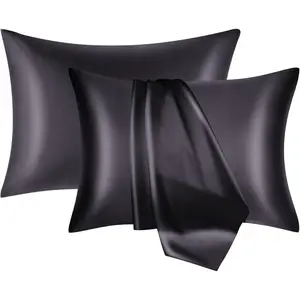 Mulberry Silk Pillowcase 2 Pack for Hair and Skin with Hidden Zipper,Both Sides 19 Momme and Breathable Silk Pillow Set of 2 (Black, Standard 20''*26'')