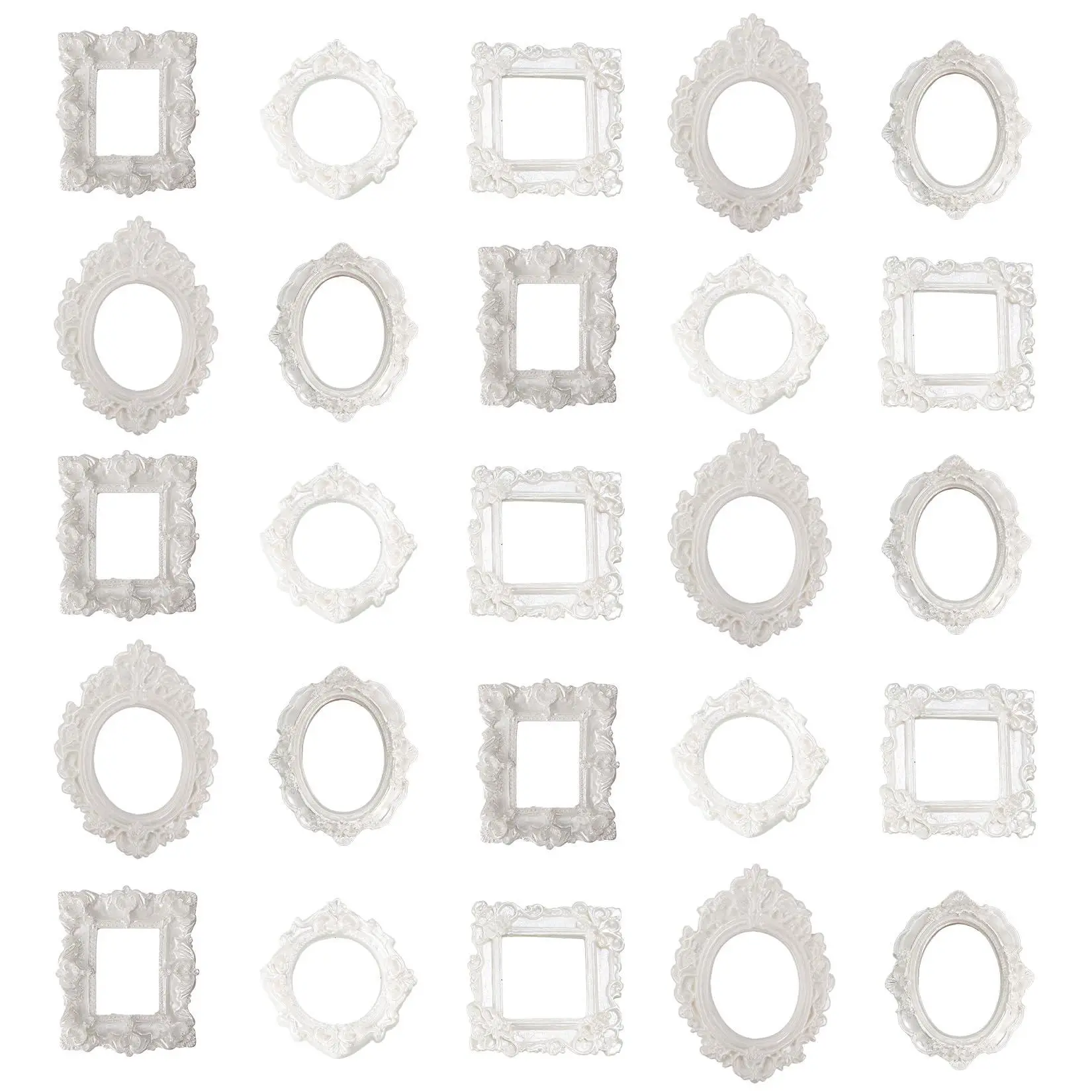 GARVEE Vintage White Mini Picture Frames Set of 25, Ornate Resin Photo Frames for Tabletop Display, Small Antique Decorative Frames for Aesthetic Room Decor, Nail Art, Photo Booth, Party Decorations