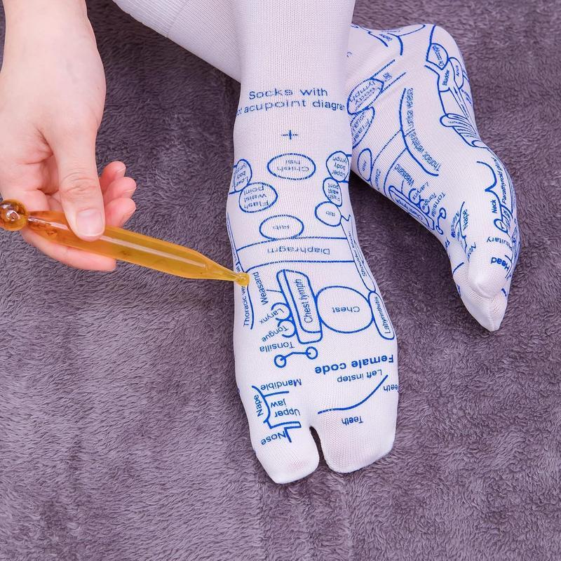 White Acupressure Foot Massage Socks Set with Tool – Targeted Foot Relief for Home Relaxation
