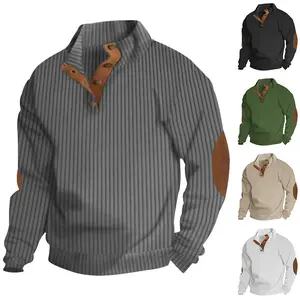 Men's Stylish Vertical Stripe Quarter-Zip Sweater Premium Ribbed Knit Long Sleeve with Elbow Patches Multiple Colors for Spring Fall Casual Fashion Minimalist Casual Fashion Breathable