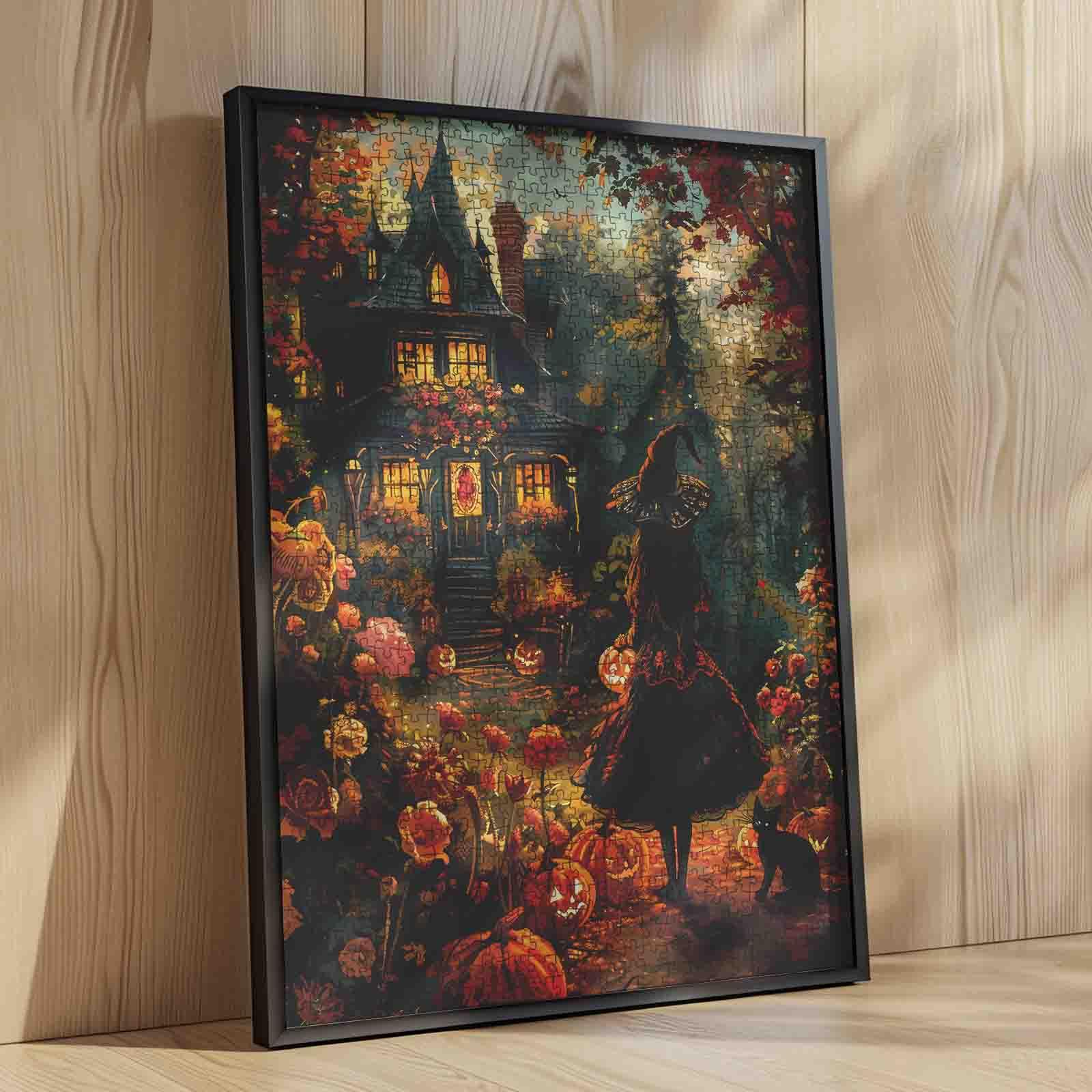 Tucocoo Gothic Halloween Cottage 1000 Pieces Jigsaw Puzzle Enchanted Witch House Autumn Pumpkin Garden Black Cat Fantasy Art for Adults, Family Game Night, Stress Relief, Relaxation, Brain Challenge, Wall Decor Gift for Women Seniors, 27.5x20inch(70x50cm)