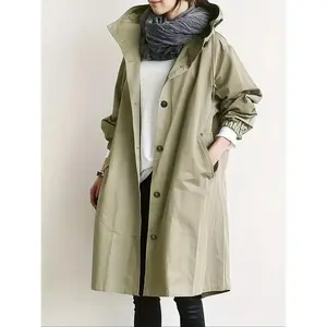 Plus Size Women's Hooded Windbreaker Jacket, Casual Long Sleeve Pocket Design, Loose-Fitting Outdoor Hiking Coat for Fall & Winter
