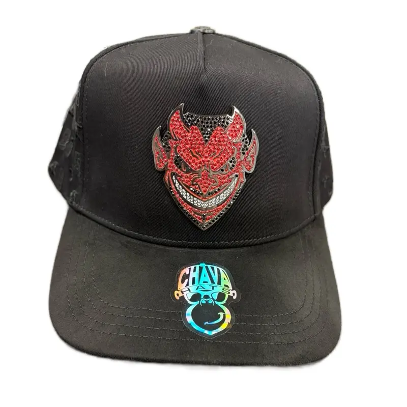 Chava Hats Diablo Red and Black Baseball Cap with Rhinestone Embellishments for Stylish Accessory