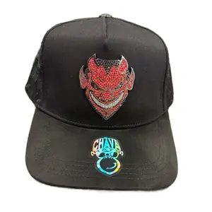 Chava Hats Diablo Red and Black Baseball Cap with Rhinestone Embellishments for Stylish Accessory