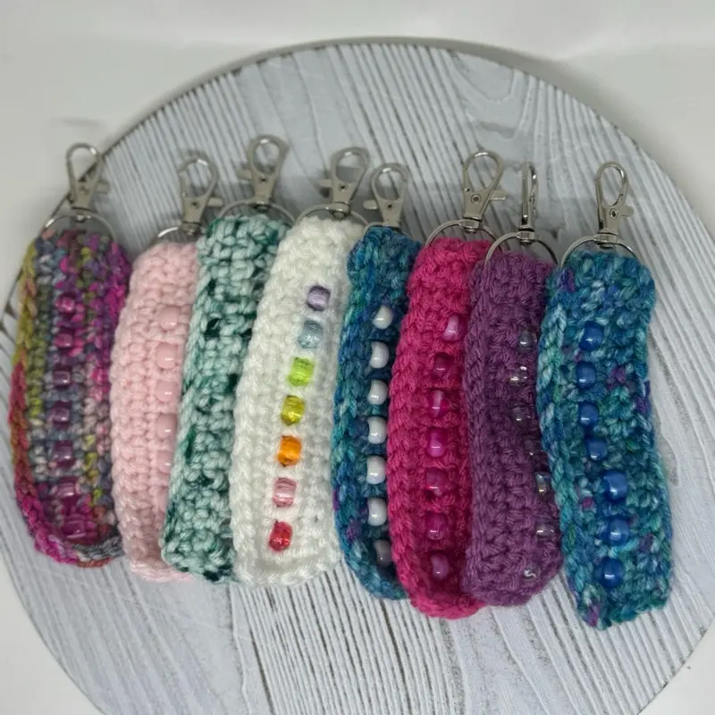 Handmade crochet beaded fidget keychain