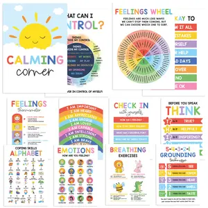 Hartsellshop Emotional Intelligence Posters 12 Calming Corner 10x14 Mental Health Emotions Chart for Kids Durable Laminated Classroom Homeschool Decor for Emotional Regulation Back to School 2026 Mental Health Visual Learning Tools