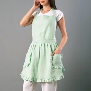 Custom Linen Apron with Ruffle Detail and Roomy Pockets - Customizable & Suitable for All Sizes Mothers Day Gift for Her