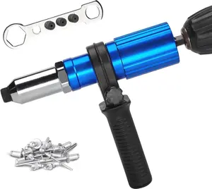 Professional Rivet  Adapter Kit,Electric Power Drill Rivet Attachment,Easy Processing for Pop Riveting Work,4 Rivet Heads 2.4mm 3.2mm 4.0mm 4.8mm and 80 count Rivet Nails