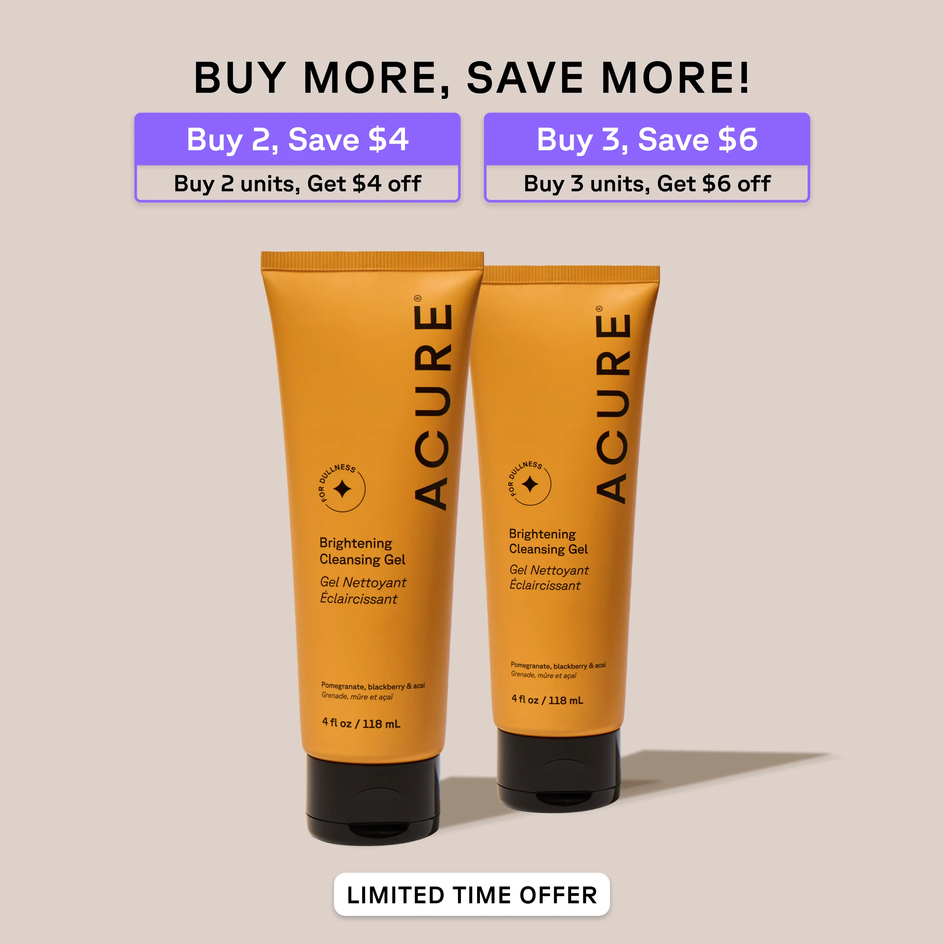 Brightening Cleansing Gel - ACURE - Gentle Facial Wash for All Skin Types - 4 fl oz - Nutrient-Packed Formula with Antioxidants for Radiant Skin