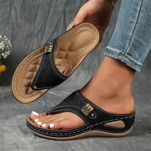 Woman Summer Flip Flops Beach Open Toe Slippers Fashion Wedge Flip-Flops with Ergonomic Arch Support, Breathable Outdoor Slippers – Stylish Forefoot Design