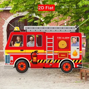 Fire Truck Theme Photo Prop Frame, Party Decoration Banner, Firefighter Background for Birthdays and Celebrations, Group Games and Activities