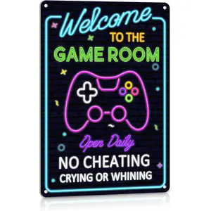 Gaming Room Decor Accessories for Men Boys Game Room Decor Metal Poster Funny Gamer Room Bedroom Wall Decor Door Sign for Teen Adult 8X12 Inches