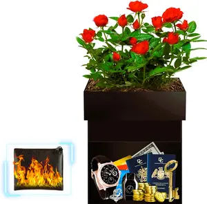 Fireresistant Steel Flower Pot Diversion Safe with Fireproof Money Bag and Lock,Secret Hidden Safe Lock Box,Hiding The Valuables Inside Flower Pot’s False Bottom,Plants Not Include(Black)