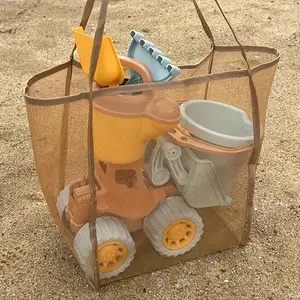 Large Capacity Mesh Beach Bag, Durable Polyester, Solid Color with Strong Handle, Ideal for Travel, Beach, Vacation, Camping