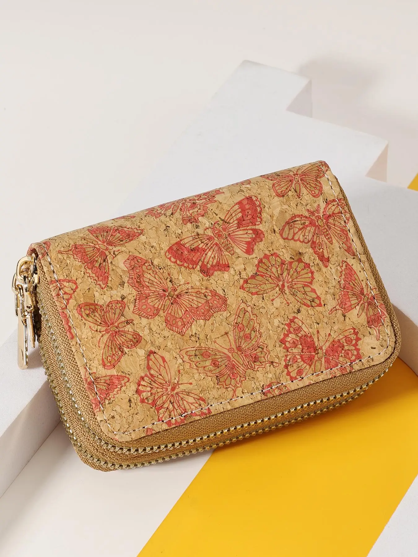 Women's Fashionable Cork Butterfly Pattern Short Wallet, Casual Versatile Zipper Coin Purse, Multi-functional Women's Wallet for Daily Use