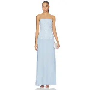 Generation Love Cody Two Tone Lace Pleat Dress in Light Blue & White