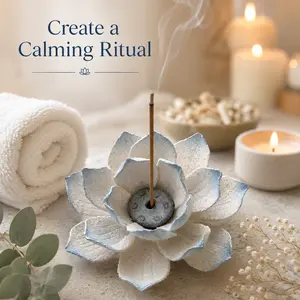 Ceramic Lotus Incense Holder, Handmade Lotus Flower Incense Burner for Stick Incense, Decorative Home Fragrance Holder for Yoga Meditation, Bedroom Decor, Relaxation Room, Spa, Wellness Gift