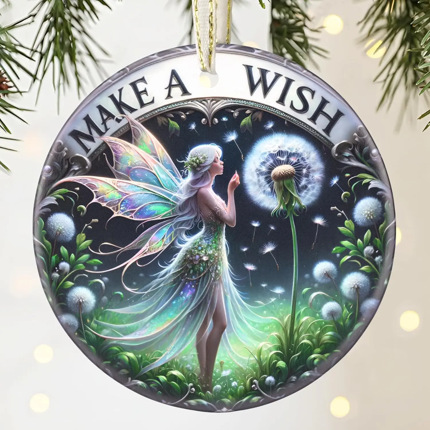 Make A Wish Fairy - 3.5 Inch Ceramic Christmas Hanging Ornament -  Exchange, Holiday Present