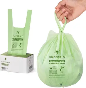 Gallon Handle Tie Compostable Food Scrap Bags For Counter Top Compost Bin, Small Compost Bags, 50 Count, 6 Liter, BPI & OK compost INDUSTRIAL Certified