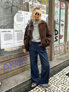 Women's Long-Sleeve Suede Fitted Casual Jacket Coats Small Size Business-Style Zipper Design, Stylish Outerwear for Everyday Wear