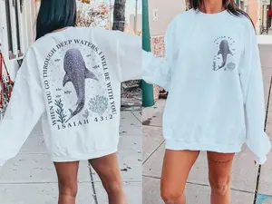 Bible Verse T-shirt, Crewneck Sweatshirt | Whale Shark Shirt | Shark Shirt | Jesus T-shirt | Beach Tee | Isaiah 43:2 | Christian Ocean Shirt | Faith t-shirt