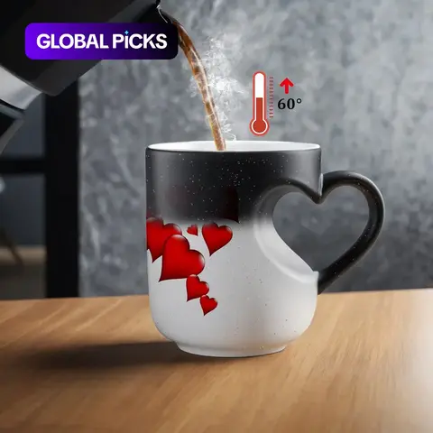 1pc Magical Color Changing Mug with Heart-Shaped Handle, 11oz Unique Heart Design, Red Heart Pattern, Heated Gradient Mug, Perfect for Mother'S Day, Birthdays and Holiday Gifts, Valentines Mug #GLOBAL PICKS